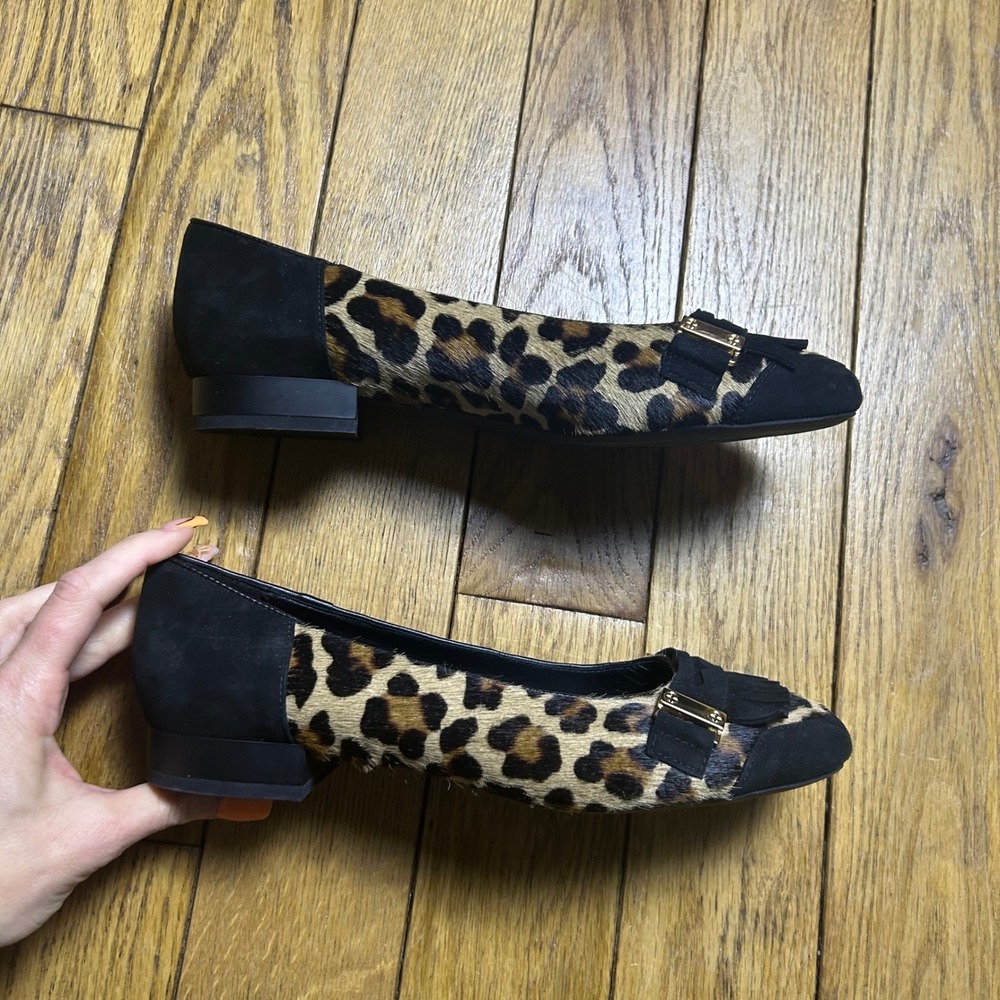 Geox Respira Leopard Calf Hair Kiltie Loafers Black Suede Trim Flats Buckle 40